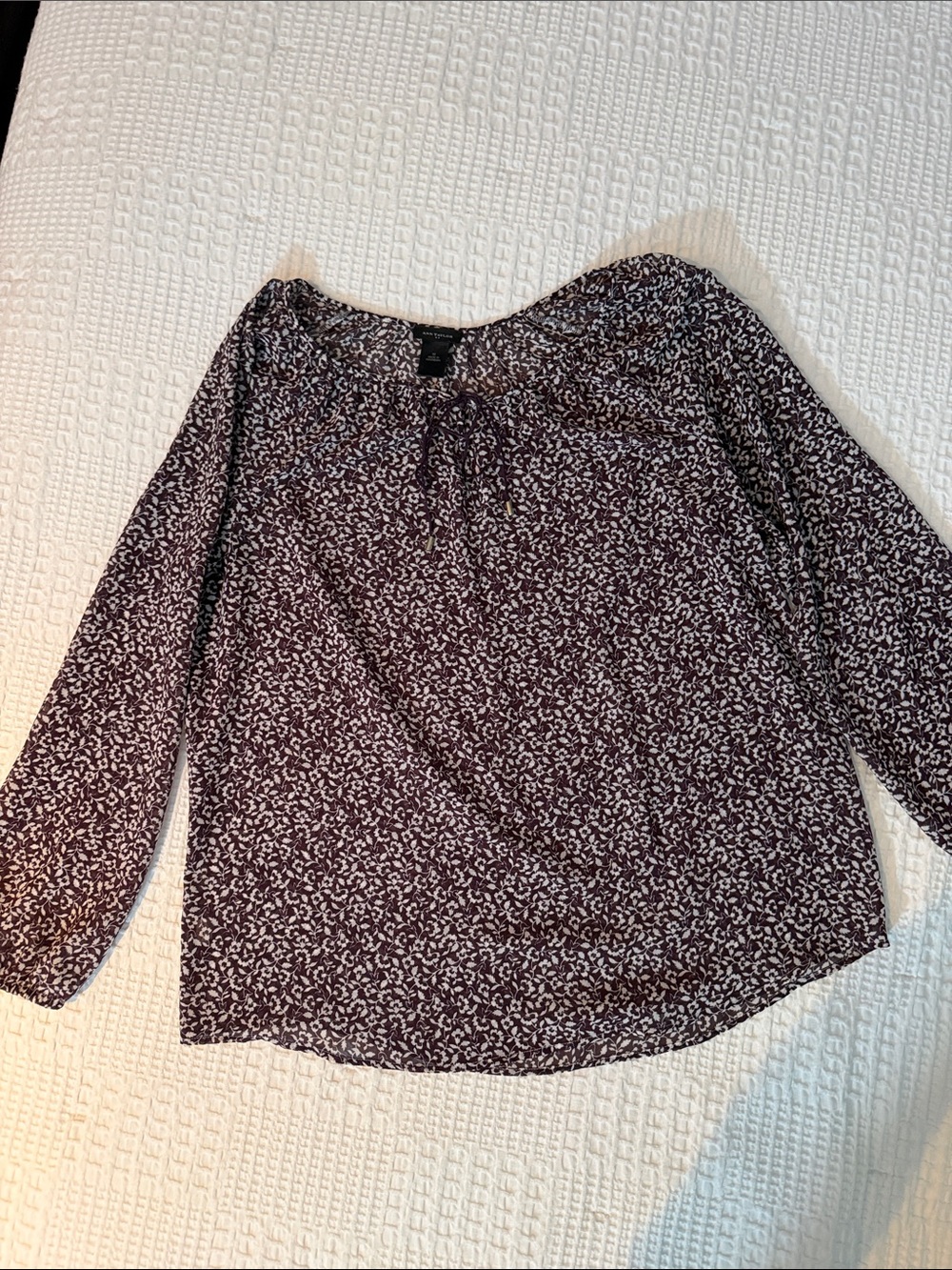 Ann Taylor Plum Floral-Print Long-Sleeve Blouse